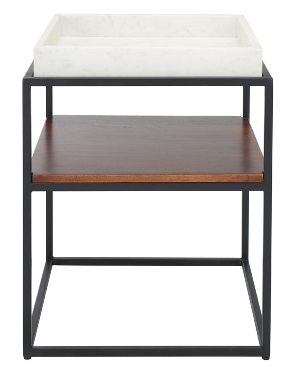Safavieh Kya Stone 2-Tier Accent Table - Sculptural Elegance Perfect For Small Spaces With Unique Design White Marble/Walnut/Black ACC3709A