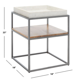 Safavieh Kya 2 Tier Accent Table White Marble / Natural / Gun Metal ACC3709B
