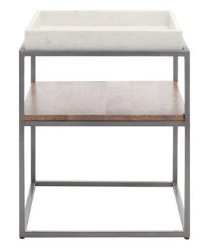 Safavieh Kya 2 Tier Accent Table White Marble / Natural / Gun Metal ACC3709B