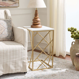 Safavieh KESTON Marble C-Table - Luxe White Top with Gold Legs for Stylish Living Room & Bedroom Accent ACC3710A