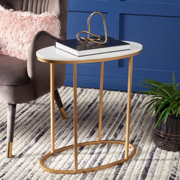 Safavieh Tage Marble Side Table - Luxe Art Deco Accent With Gold Frame For Living Room & Bedroom Elegance ACC3711A