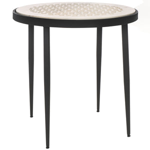 Safavieh Elly Marble Cnc Side Table White Marble Top / Black Legs Iron ACC3712A