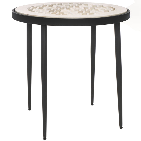 Safavieh Elly Marble Cnc Side Table White Marble Top / Black Legs Iron ACC3712A
