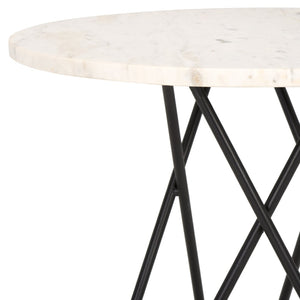 Safavieh Cade Marble Side Table - Mid-Century Modern Accent Table With Elegant White Top & Black Legs ACC3713A