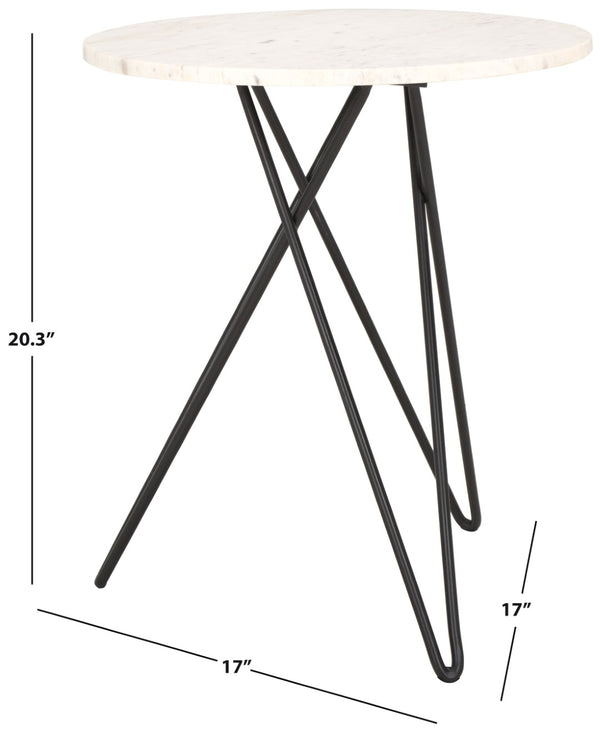 Safavieh Cade Marble Side Table - Mid-Century Modern Accent Table With Elegant White Top & Black Legs ACC3713A