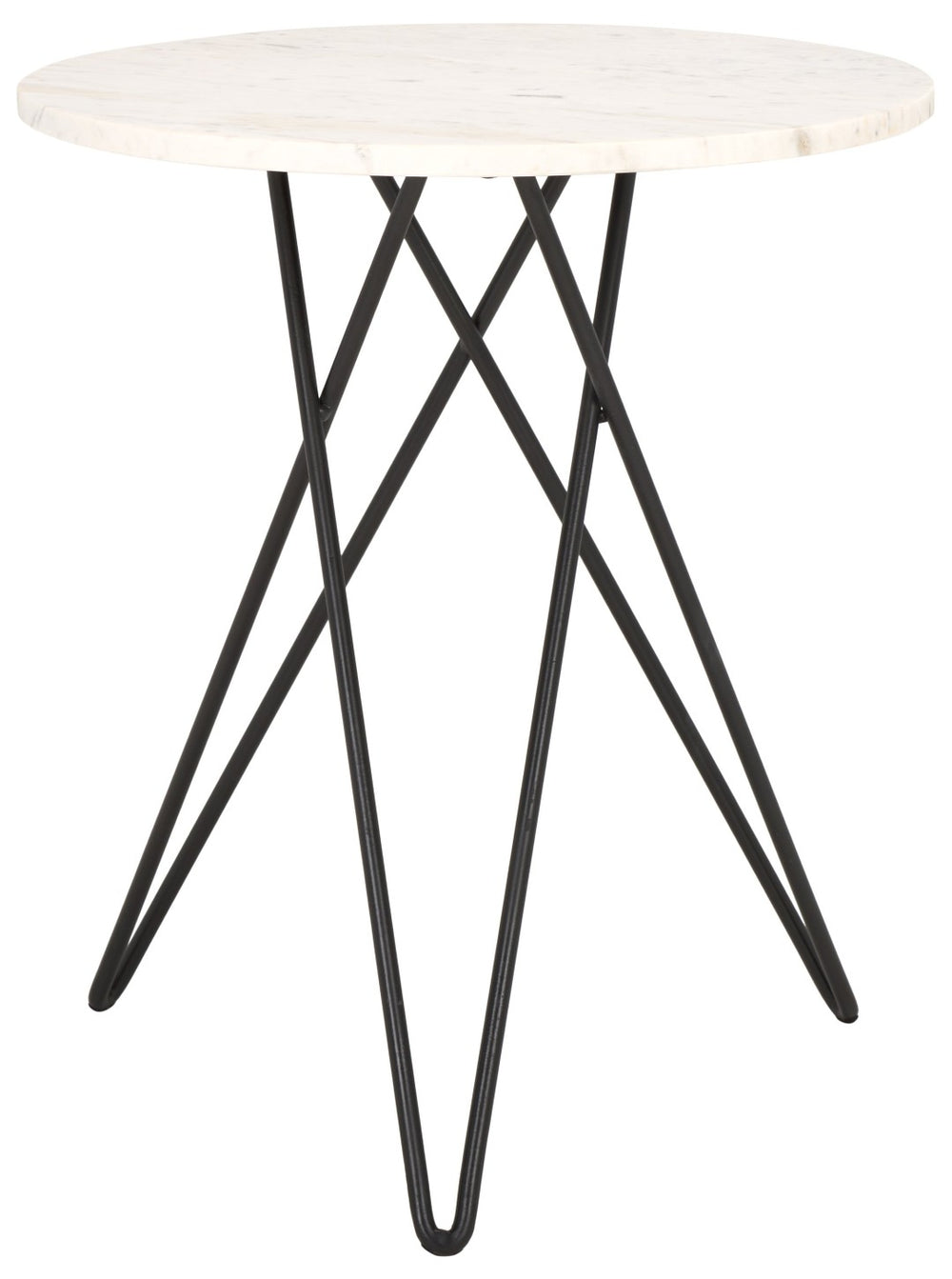 Safavieh Cade Marble Side Table - Mid-Century Modern Accent Table With Elegant White Top & Black Legs ACC3713A