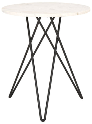 Safavieh Cade Marble Side Table - Mid-Century Modern Accent Table With Elegant White Top & Black Legs ACC3713A