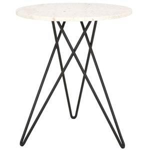 Safavieh Cade Marble Side Table - Mid-Century Modern Accent Table With Elegant White Top & Black Legs ACC3713A
