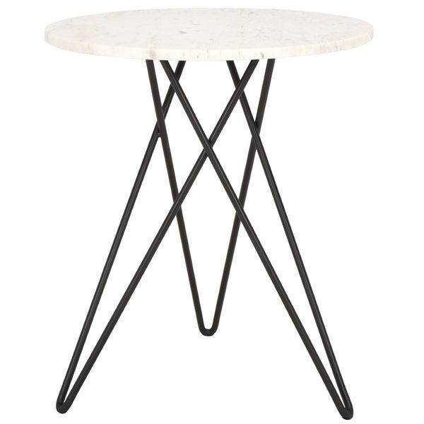 Safavieh Cade Marble Side Table - Mid-Century Modern Accent Table With Elegant White Top & Black Legs ACC3713A
