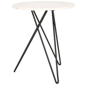 Safavieh Cade Marble Side Table - Mid-Century Modern Accent Table With Elegant White Top & Black Legs ACC3713A