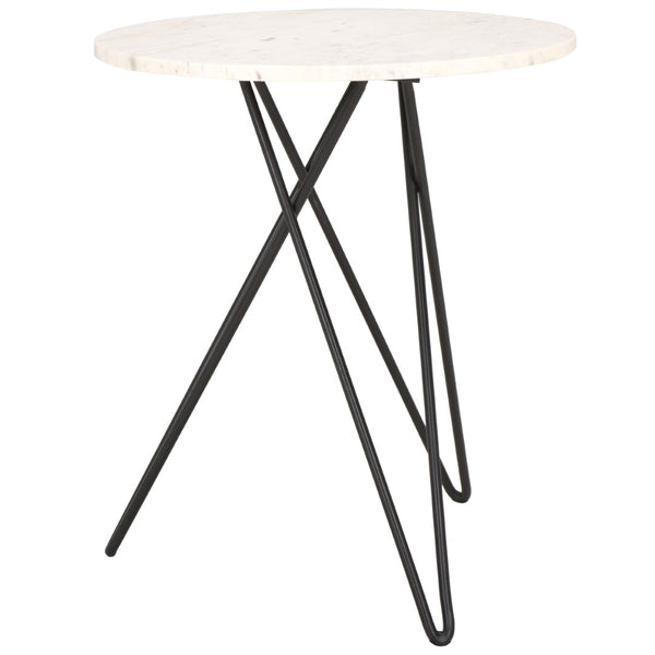 Safavieh Cade Marble Side Table - Mid-Century Modern Accent Table With Elegant White Top & Black Legs ACC3713A