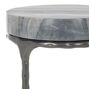 Safavieh Castiel Hammered Side Table - Elegant Grey Marble Top And Vintage Industrial Metal Base Accent Piece ACC3718A