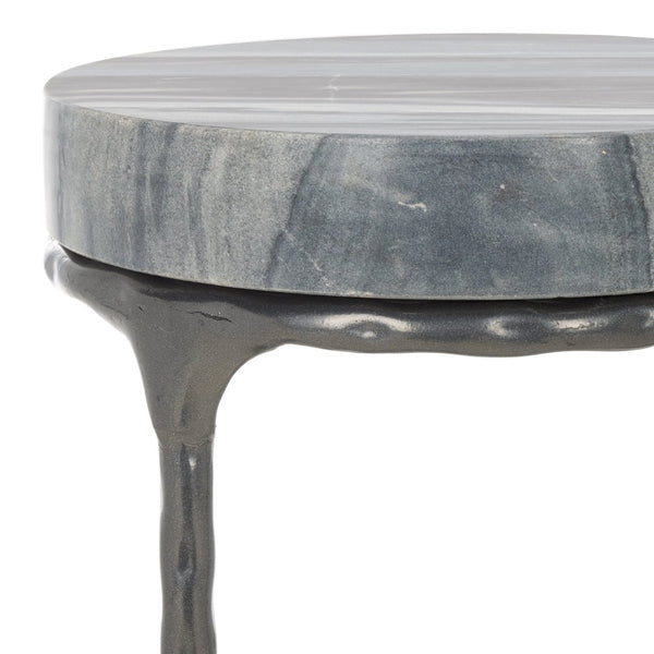 Safavieh Castiel Hammered Side Table - Elegant Grey Marble Top And Vintage Industrial Metal Base Accent Piece ACC3718A