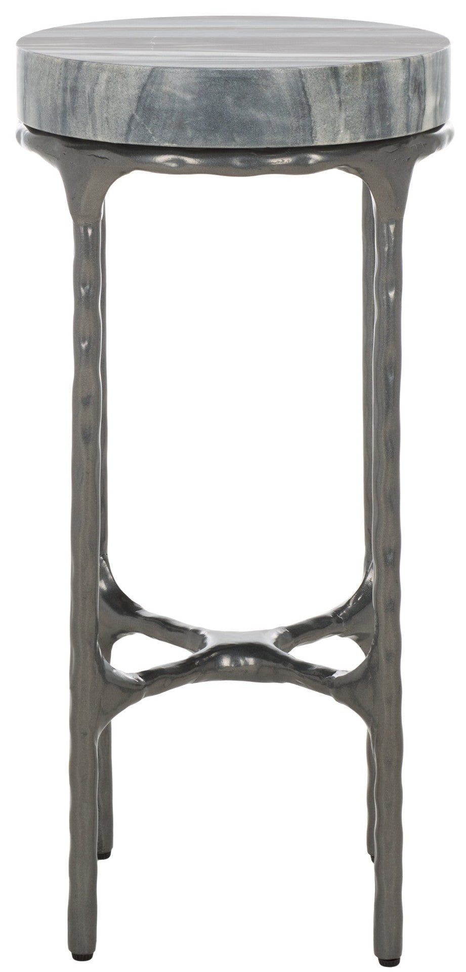 Safavieh Castiel Hammered Side Table - Elegant Grey Marble Top And Vintage Industrial Metal Base Accent Piece ACC3718A