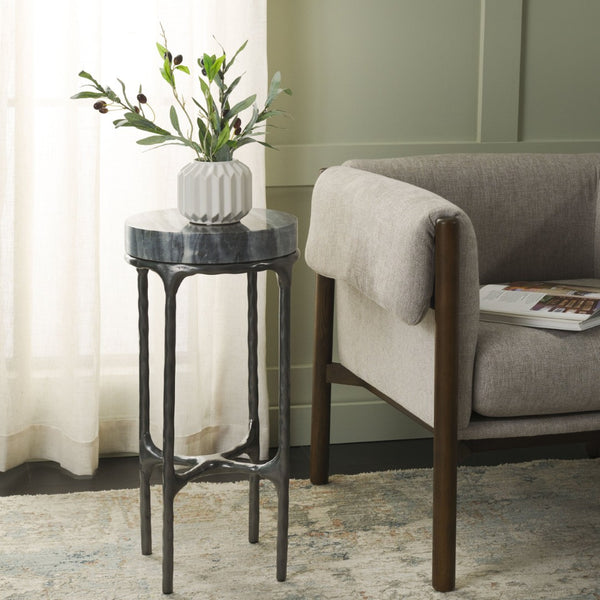 Safavieh Castiel Hammered Side Table - Elegant Grey Marble Top And Vintage Industrial Metal Base Accent Piece ACC3718A