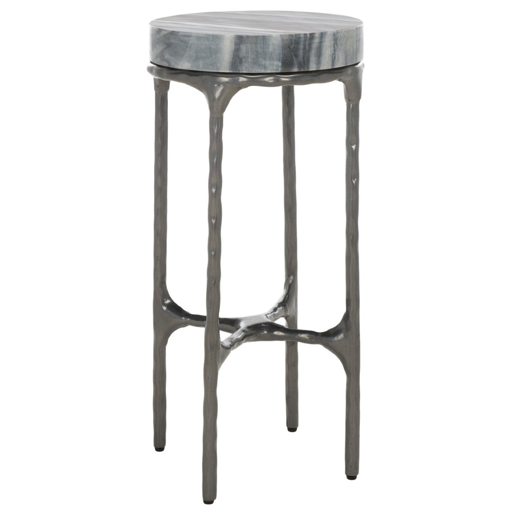 Safavieh Castiel Hammered Side Table - Elegant Grey Marble Top And Vintage Industrial Metal Base Accent Piece ACC3718A