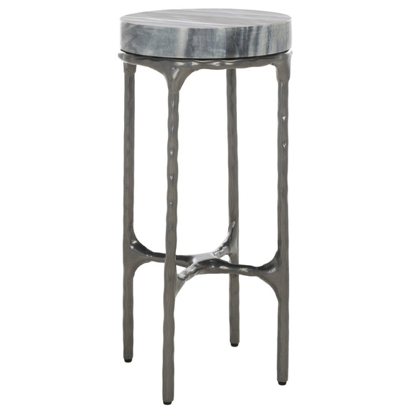 Safavieh Castiel Hammered Side Table - Elegant Grey Marble Top And Vintage Industrial Metal Base Accent Piece ACC3718A