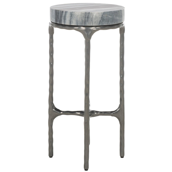 Safavieh Castiel Hammered Side Table - Elegant Grey Marble Top And Vintage Industrial Metal Base Accent Piece ACC3718A