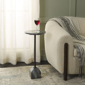 Safavieh SUMER Grey Marble Drink Table with Sleek Black Metal Legs – Elegant Accent for Modern Spaces ACC3720A