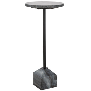 Safavieh SUMER Grey Marble Drink Table with Sleek Black Metal Legs – Elegant Accent for Modern Spaces ACC3720A