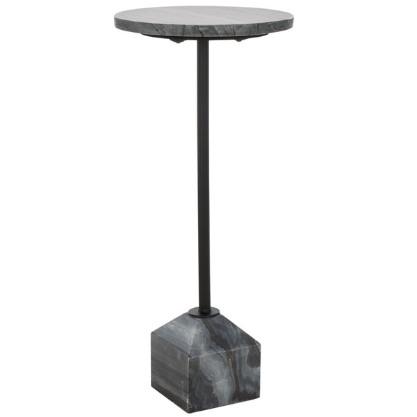Safavieh SUMER Grey Marble Drink Table with Sleek Black Metal Legs – Elegant Accent for Modern Spaces ACC3720A