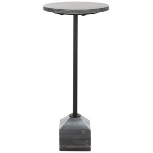 Safavieh SUMER Grey Marble Drink Table with Sleek Black Metal Legs – Elegant Accent for Modern Spaces ACC3720A
