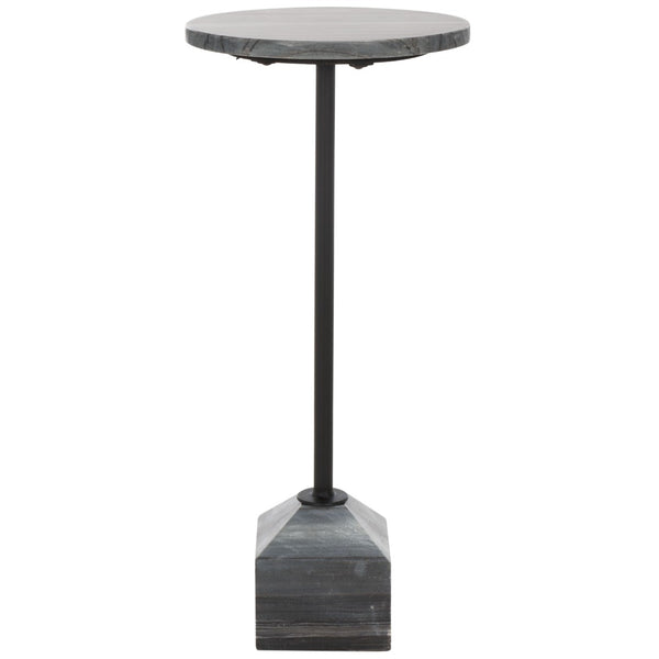 Safavieh SUMER Grey Marble Drink Table with Sleek Black Metal Legs – Elegant Accent for Modern Spaces ACC3720A