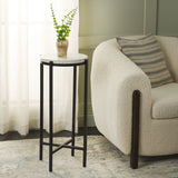 Safavieh Baker Drink Table  White Marble / Black Legs Iron ACC3721A