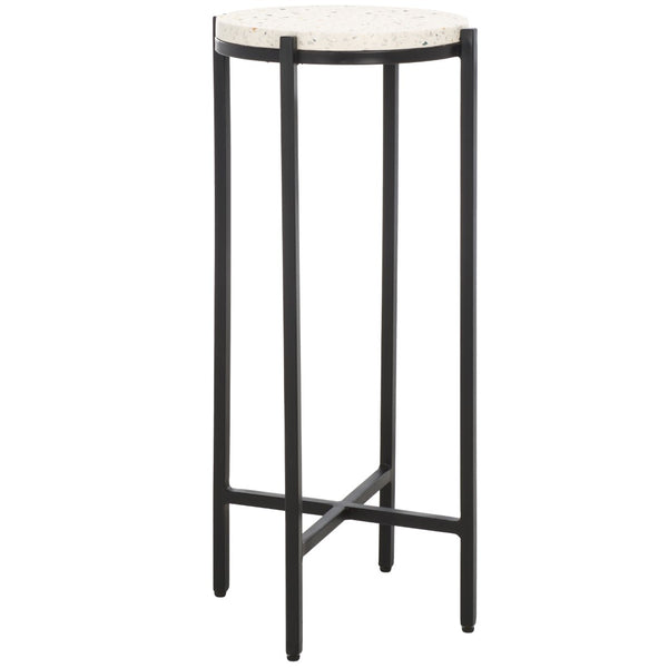 Safavieh Baker Drink Table  White Marble / Black Legs Iron ACC3721A