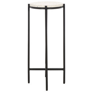 Safavieh Baker Drink Table  White Marble / Black Legs Iron ACC3721A