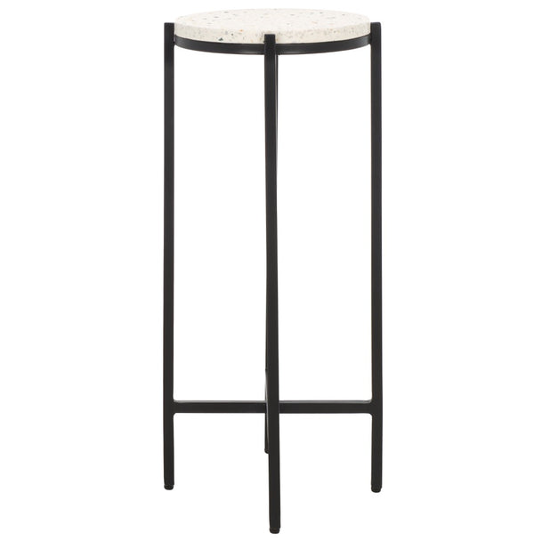 Safavieh Baker Drink Table  White Marble / Black Legs Iron ACC3721A