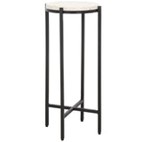 Safavieh Baker Drink Table  White Marble / Black Legs Iron ACC3721A