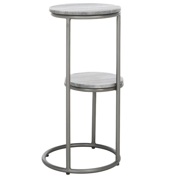 Safavieh Marwell Drink Table - Two-Tier Grey Marble Accent Table With Gunmetal Base For Modern Spaces ACC3722A