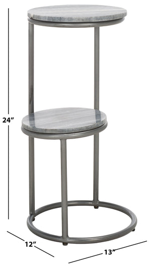 Safavieh Marwell Drink Table - Two-Tier Grey Marble Accent Table With Gunmetal Base For Modern Spaces ACC3722A