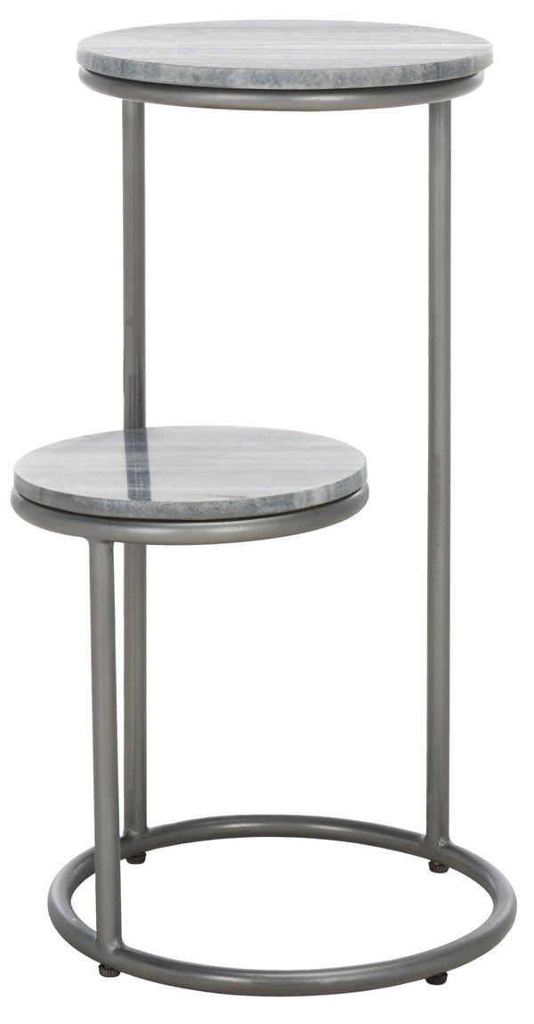 Safavieh Marwell Drink Table - Two-Tier Grey Marble Accent Table With Gunmetal Base For Modern Spaces ACC3722A