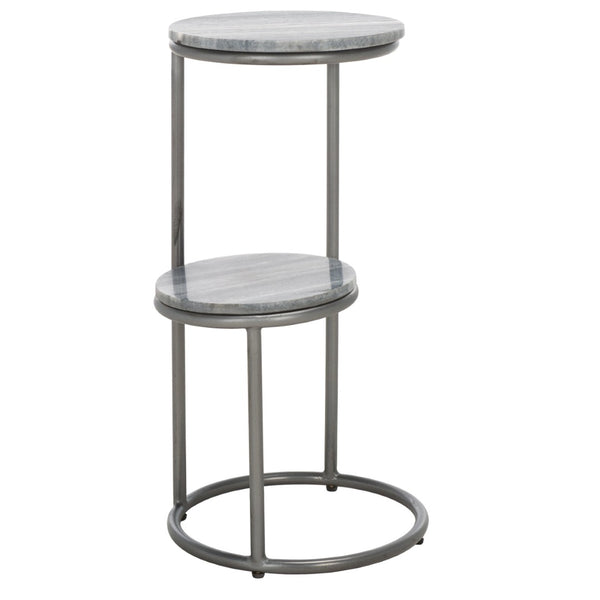 Safavieh Marwell Drink Table - Two-Tier Grey Marble Accent Table With Gunmetal Base For Modern Spaces ACC3722A