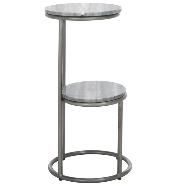 Safavieh Marwell Drink Table - Two-Tier Grey Marble Accent Table With Gunmetal Base For Modern Spaces ACC3722A