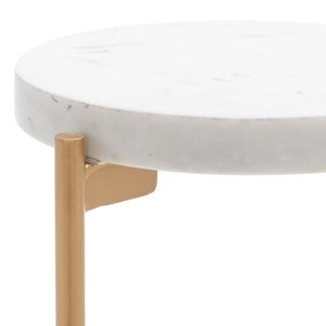 Safavieh Branwen Drink Table – Chic White Marble & Gold Accent Table For Modern Living Room & Small Spaces ACC3723A