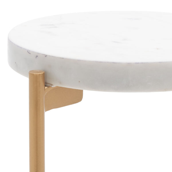 Safavieh Branwen Drink Table – Chic White Marble & Gold Accent Table For Modern Living Room & Small Spaces ACC3723A
