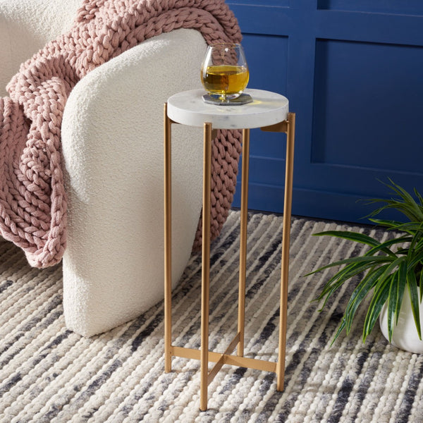Safavieh Branwen Drink Table – Chic White Marble & Gold Accent Table For Modern Living Room & Small Spaces ACC3723A