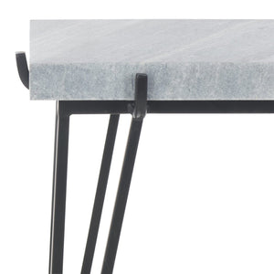Safavieh Rolf Marble Side Table - Elegant Grey & White Design With Sleek Black Metal Legs For Modern Spaces ACC3725A