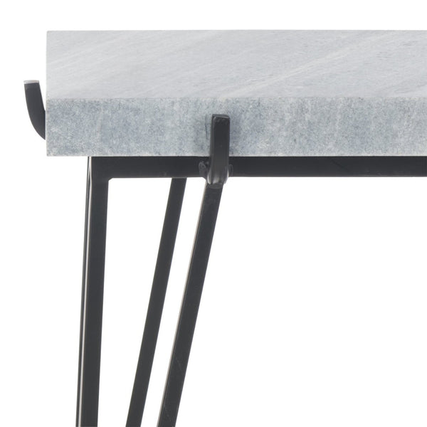 Safavieh Rolf Marble Side Table - Elegant Grey & White Design With Sleek Black Metal Legs For Modern Spaces ACC3725A