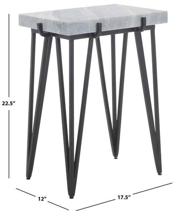 Safavieh Rolf Marble Side Table - Elegant Grey & White Design With Sleek Black Metal Legs For Modern Spaces ACC3725A