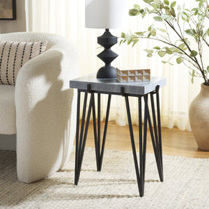Safavieh Rolf Marble Side Table - Elegant Grey & White Design With Sleek Black Metal Legs For Modern Spaces ACC3725A