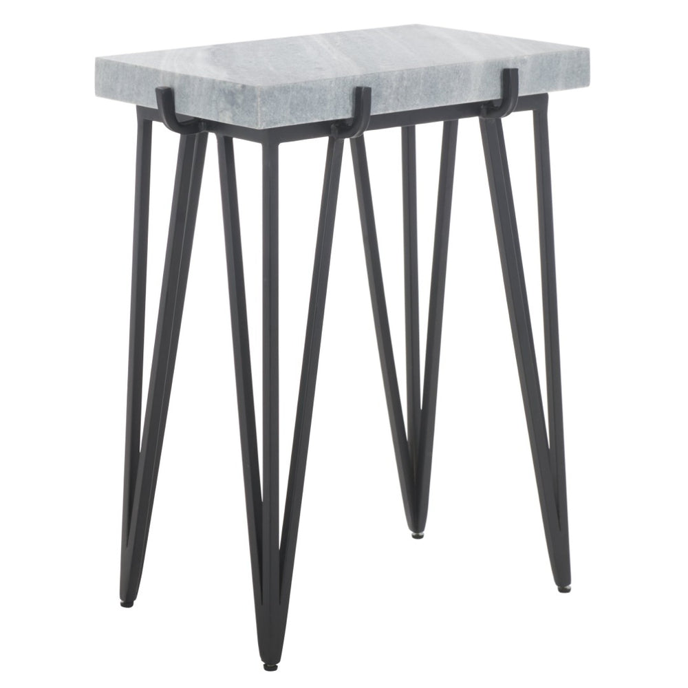 Safavieh Rolf Marble Side Table - Elegant Grey & White Design With Sleek Black Metal Legs For Modern Spaces ACC3725A