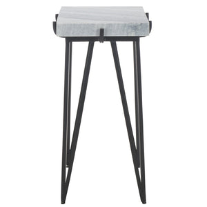 Safavieh Rolf Marble Side Table - Elegant Grey & White Design With Sleek Black Metal Legs For Modern Spaces ACC3725A
