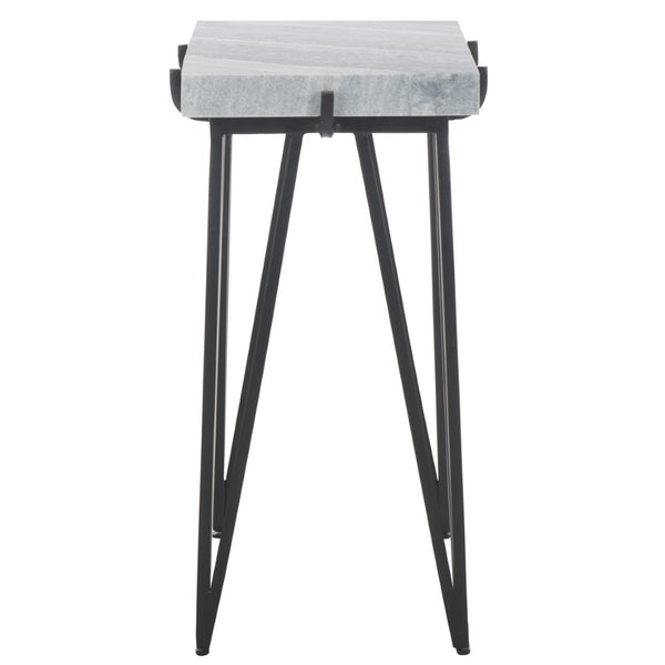 Safavieh Rolf Marble Side Table - Elegant Grey & White Design With Sleek Black Metal Legs For Modern Spaces ACC3725A