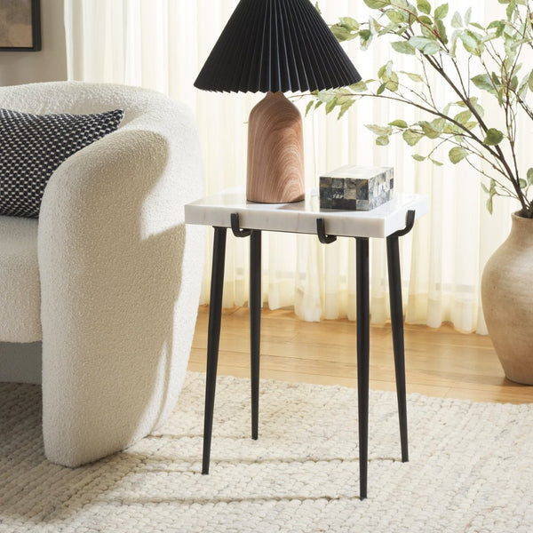 Safavieh Bremen Marble Side Table - Minimalist Design With White Top & Black Legs For Modern Interiors ACC3726A