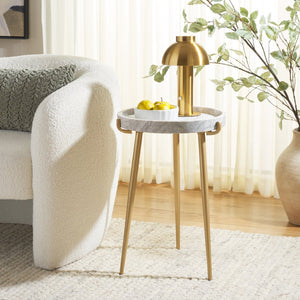 Safavieh Bonn Marble Side Table - Elegant Round Tray Design With Gold-Finish Legs For Stylish Living Spaces ACC3728A