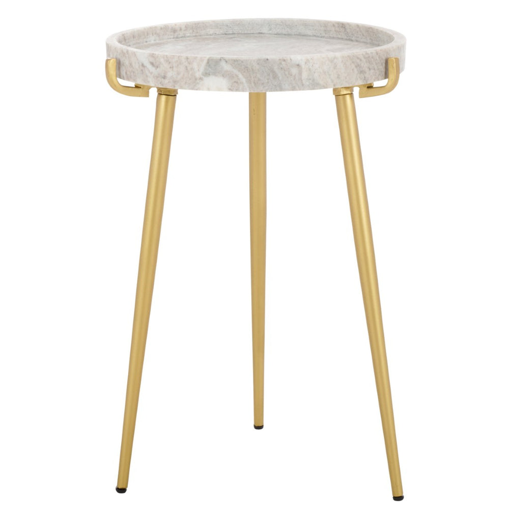 Safavieh Bonn Marble Side Table - Elegant Round Tray Design With Gold-Finish Legs For Stylish Living Spaces ACC3728A